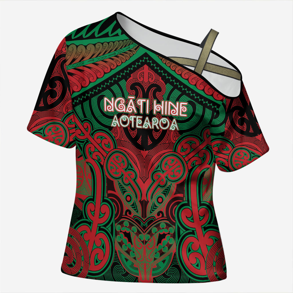 Aotearoa Iwi Ngati Hine Personalised Cross Shoulder Shirt Maori Kowhaiwhai Pattern