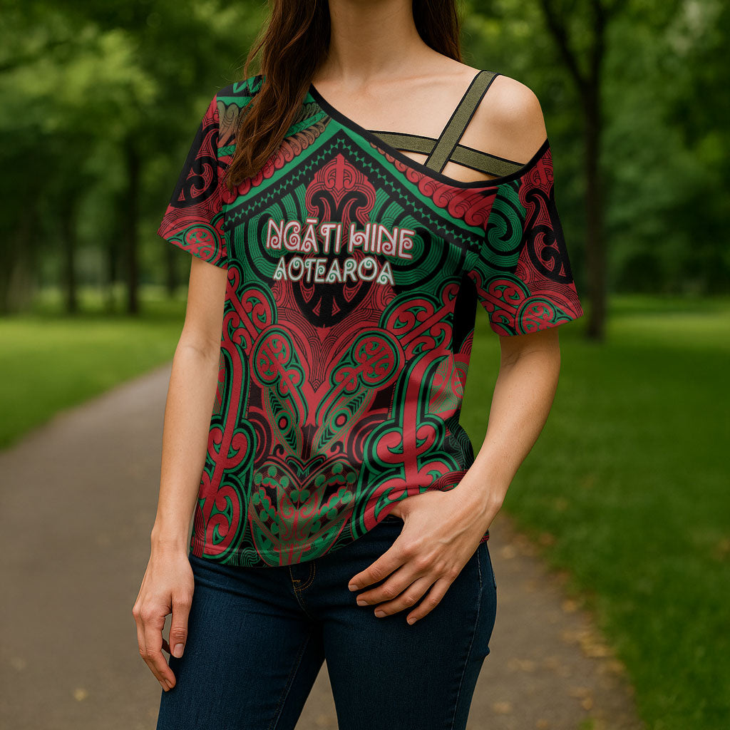 Aotearoa Iwi Ngati Hine Personalised Cross Shoulder Shirt Maori Kowhaiwhai Pattern