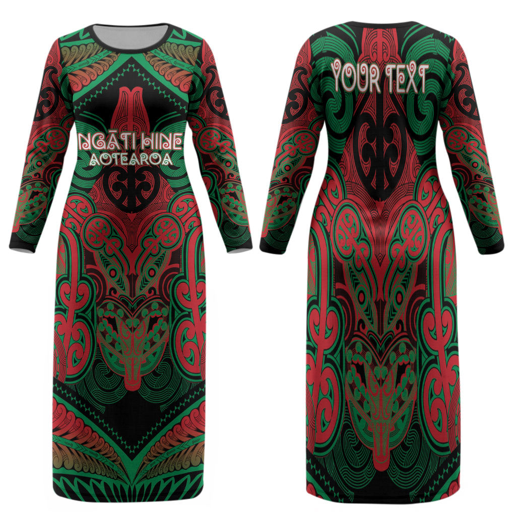 Aotearoa Iwi Ngati Hine Personalised Family Matching Long Sleeve Bodycon Dress and Hawaiian Shirt Maori Kowhaiwhai Pattern