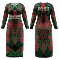 Aotearoa Iwi Ngati Hine Personalised Family Matching Long Sleeve Bodycon Dress and Hawaiian Shirt Maori Kowhaiwhai Pattern