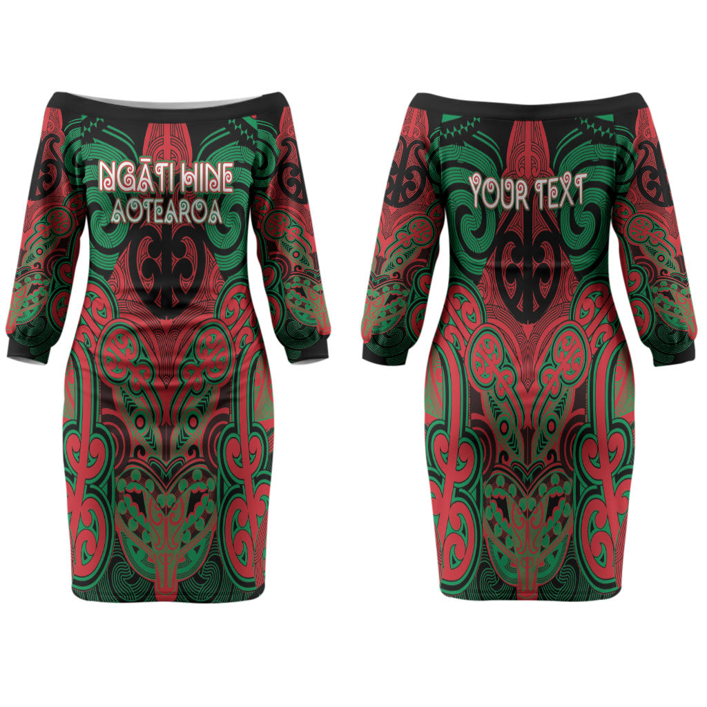Aotearoa Iwi Ngati Hine Personalised Family Matching Off The Shoulder Long Sleeve Dress and Hawaiian Shirt Maori Kowhaiwhai Pattern