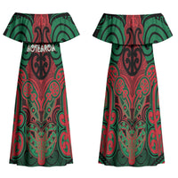 Aotearoa Iwi Ngati Hine Personalised Family Matching Off Shoulder Maxi Dress and Hawaiian Shirt Maori Kowhaiwhai Pattern