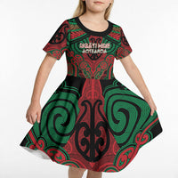 Aotearoa Iwi Ngati Hine Personalised Kid Short Sleeve Dress Maori Kowhaiwhai Pattern