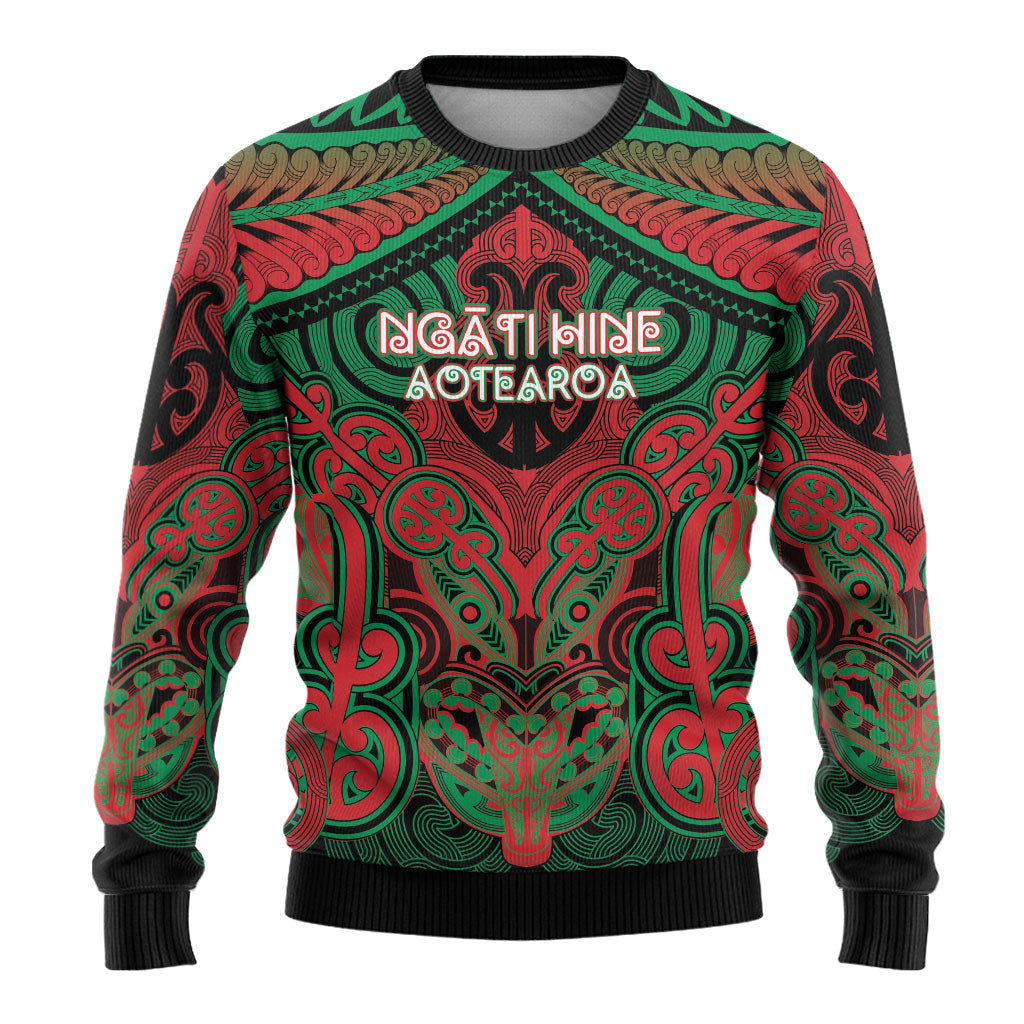 Aotearoa Iwi Ngati Hine Personalised Ugly Christmas Sweater Maori Kowhaiwhai Pattern