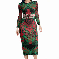 Aotearoa Iwi Ngati Hine Personalised Long Sleeve Bodycon Dress Maori Kowhaiwhai Pattern