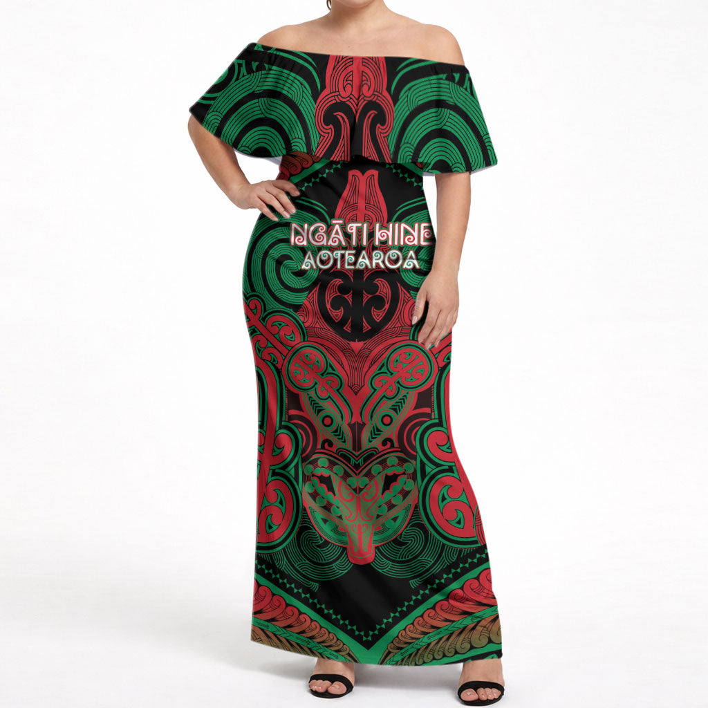 Aotearoa Iwi Ngati Hine Personalised Off Shoulder Maxi Dress Maori Kowhaiwhai Pattern