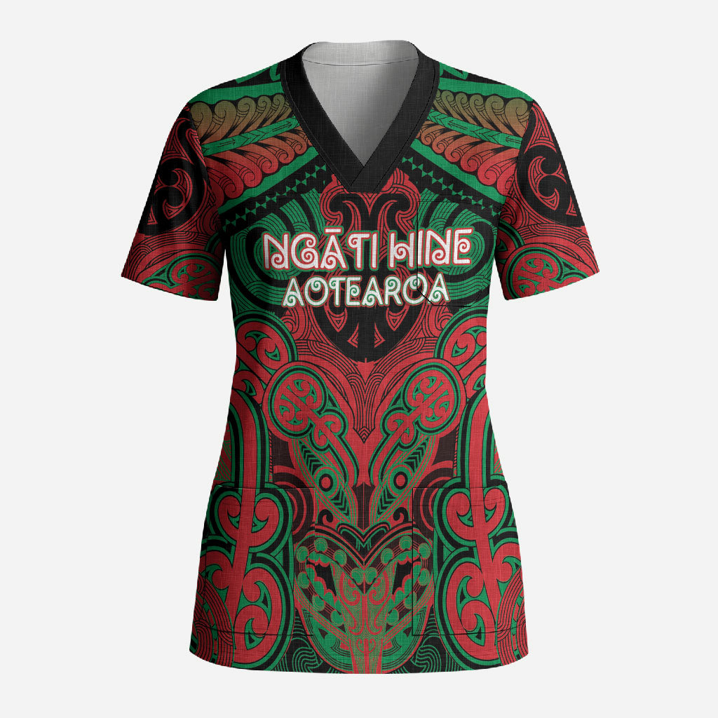 Aotearoa Iwi Ngati Hine Personalised Scrub Top Maori Kowhaiwhai Pattern