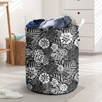Black Aloha Hawaiian Laundry Basket Monstera Hibiscus Tropical Pattern