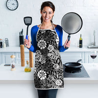 Black Aloha Hawaiian Apron Monstera Hibiscus Tropical Pattern