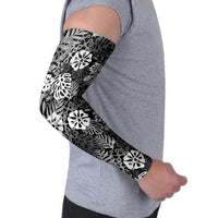 Black Aloha Hawaiian Arm Sleeves Monstera Hibiscus Tropical Pattern