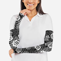 Black Aloha Hawaiian Arm Sleeves Monstera Hibiscus Tropical Pattern