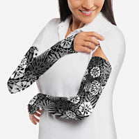 Black Aloha Hawaiian Arm Sleeves Monstera Hibiscus Tropical Pattern