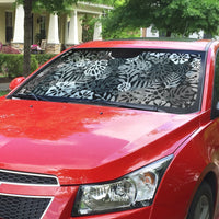 Black Aloha Hawaiian Auto Sun Shade Monstera Hibiscus Tropical Pattern