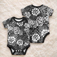Black Aloha Hawaiian Baby Onesie Monstera Hibiscus Tropical Pattern