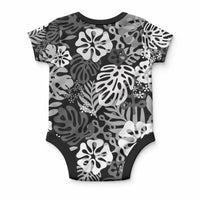 Black Aloha Hawaiian Baby Onesie Monstera Hibiscus Tropical Pattern
