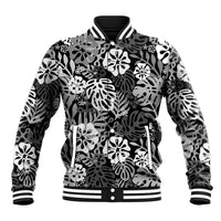 Black Aloha Hawaiian Baseball Jacket Monstera Hibiscus Tropical Pattern