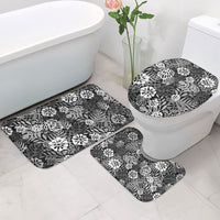 Black Aloha Hawaiian Bathroom Set Monstera Hibiscus Tropical Pattern
