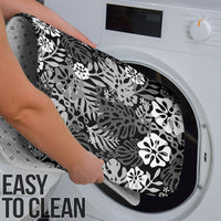 Black Aloha Hawaiian Bathroom Set Monstera Hibiscus Tropical Pattern