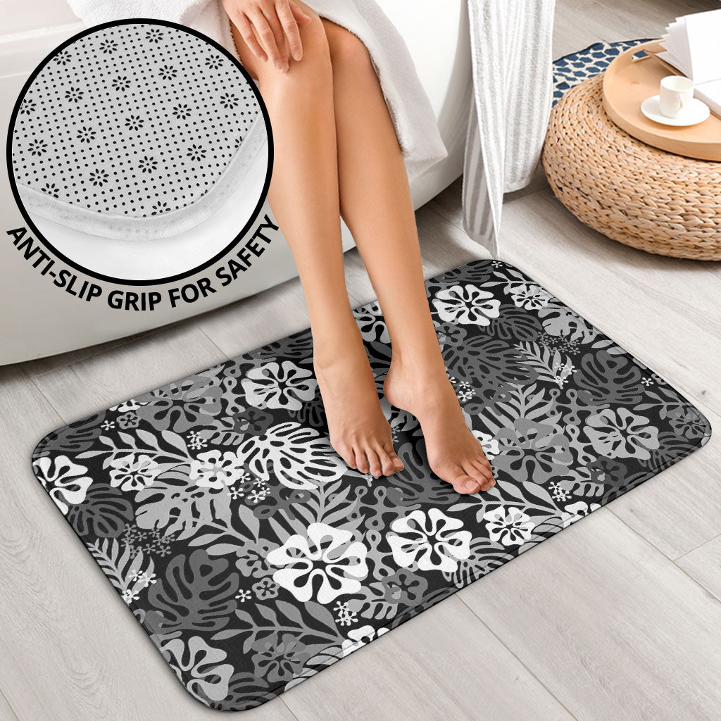 Black Aloha Hawaiian Bathroom Set Monstera Hibiscus Tropical Pattern