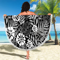Black Aloha Hawaiian Beach Blanket Monstera Hibiscus Tropical Pattern