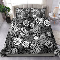 Black Aloha Hawaiian Bedding Set Monstera Hibiscus Tropical Pattern