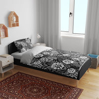 Black Aloha Hawaiian Bedding Set Monstera Hibiscus Tropical Pattern