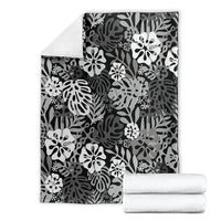 Black Aloha Hawaiian Blanket Monstera Hibiscus Tropical Pattern