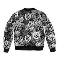 Black Aloha Hawaiian Bomber Jacket Monstera Hibiscus Tropical Pattern