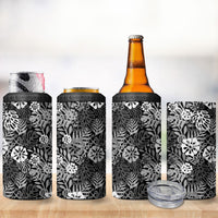 Black Aloha Hawaiian 4 in 1 Can Cooler Tumbler Monstera Hibiscus Tropical Pattern
