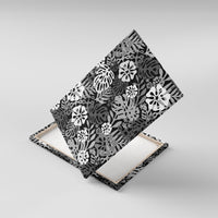 Black Aloha Hawaiian Canvas Wall Art Monstera Hibiscus Tropical Pattern