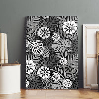 Black Aloha Hawaiian Canvas Wall Art Monstera Hibiscus Tropical Pattern