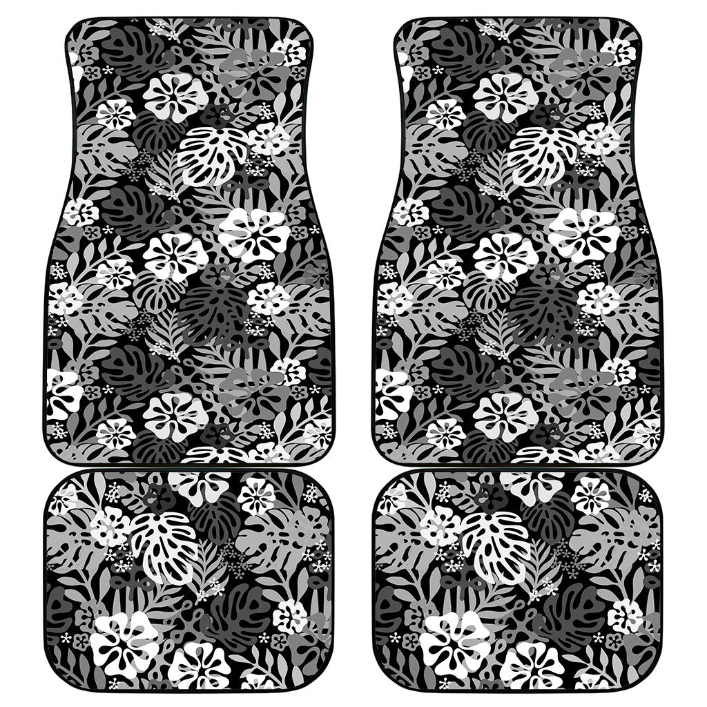 Black Aloha Hawaiian Car Mats Monstera Hibiscus Tropical Pattern