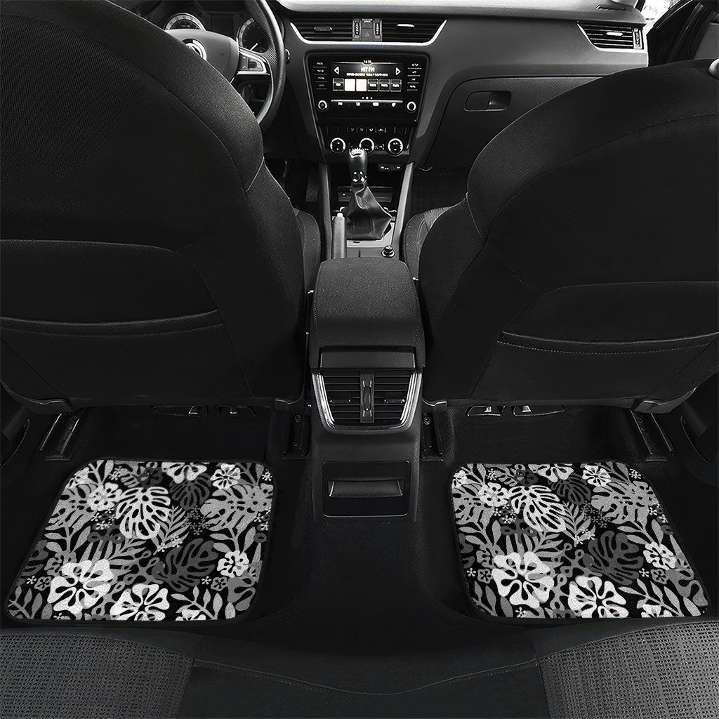 Black Aloha Hawaiian Car Mats Monstera Hibiscus Tropical Pattern