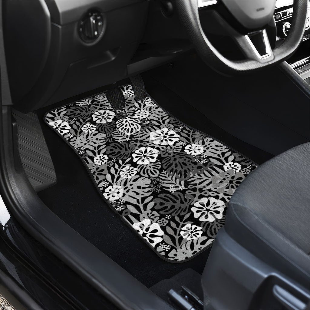 Black Aloha Hawaiian Car Mats Monstera Hibiscus Tropical Pattern