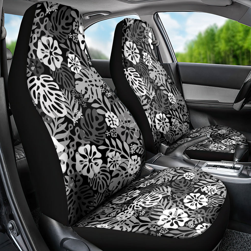 Black Aloha Hawaiian Car Seat Cover Monstera Hibiscus Tropical Pattern