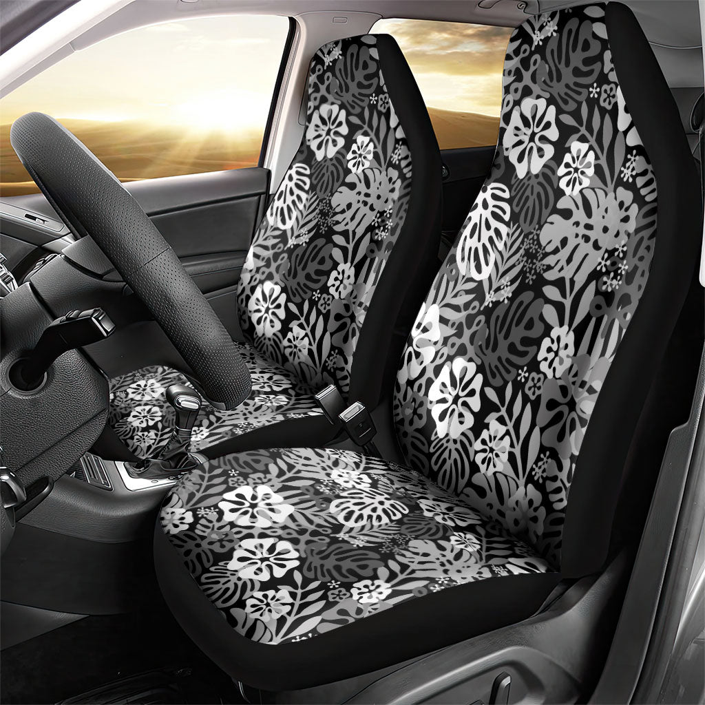 Black Aloha Hawaiian Car Seat Cover Monstera Hibiscus Tropical Pattern