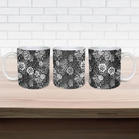 Black Aloha Hawaiian Ceramic Mug Monstera Hibiscus Tropical Pattern