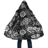 Black Aloha Hawaiian Cloak Monstera Hibiscus Tropical Pattern