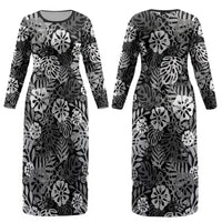 Black Aloha Hawaiian Couples Matching Long Sleeve Bodycon Dress and Hawaiian Shirt Monstera Hibiscus Tropical Pattern