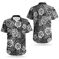 Black Aloha Hawaiian Couples Matching Mermaid Dress and Hawaiian Shirt Monstera Hibiscus Tropical Pattern