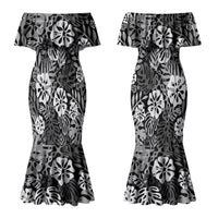 Black Aloha Hawaiian Couples Matching Mermaid Dress and Hawaiian Shirt Monstera Hibiscus Tropical Pattern