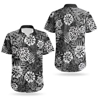 Black Aloha Hawaiian Couples Matching Off Shoulder Maxi Dress and Hawaiian Shirt Monstera Hibiscus Tropical Pattern