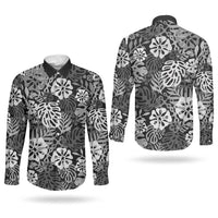 Black Aloha Hawaiian Couples Matching Tank Maxi Dress and Long Sleeve Button Shirt Monstera Hibiscus Tropical Pattern