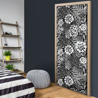 Black Aloha Hawaiian Door Cover Monstera Hibiscus Tropical Pattern