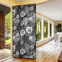 Black Aloha Hawaiian Door Cover Monstera Hibiscus Tropical Pattern