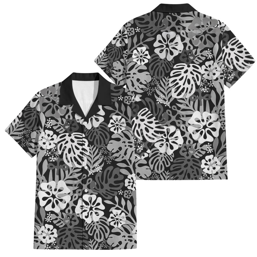 Black Aloha Hawaiian Family Matching Long Sleeve Bodycon Dress and Hawaiian Shirt Monstera Hibiscus Tropical Pattern
