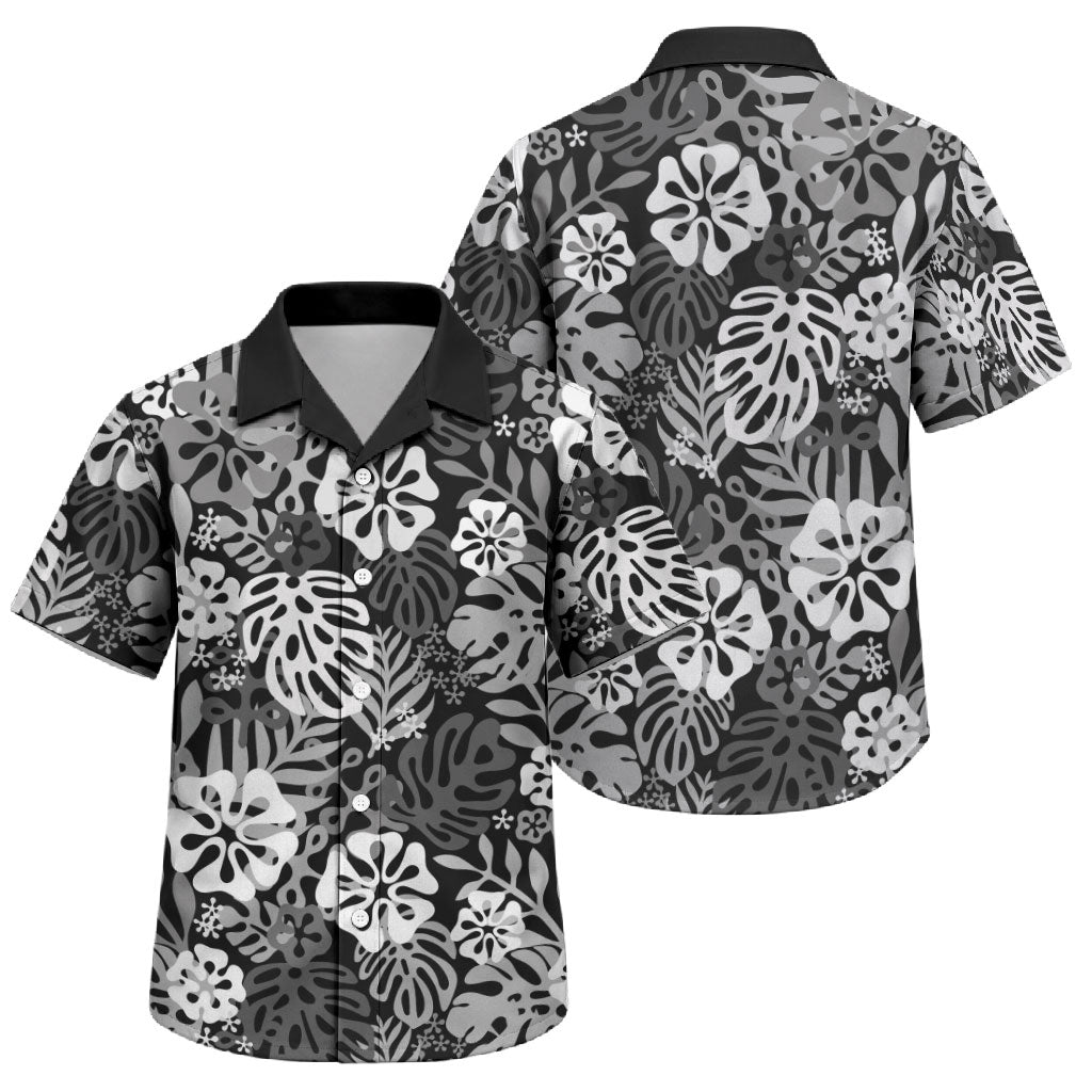 Black Aloha Hawaiian Family Matching Long Sleeve Bodycon Dress and Hawaiian Shirt Monstera Hibiscus Tropical Pattern