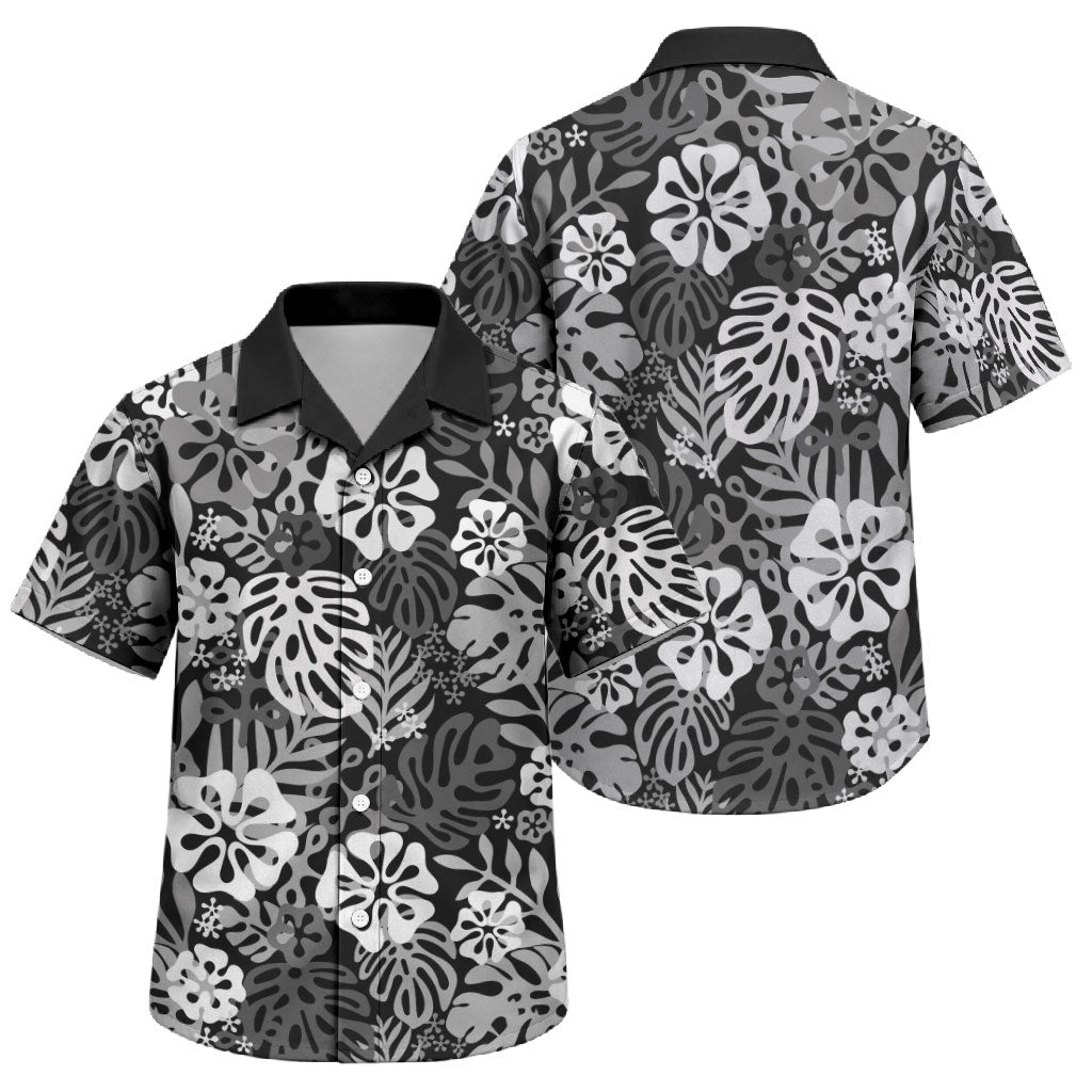 Black Aloha Hawaiian Family Matching Off The Shoulder Long Sleeve Dress and Hawaiian Shirt Monstera Hibiscus Tropical Pattern
