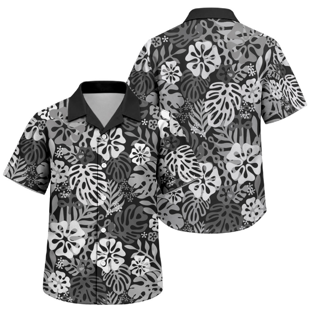 Black Aloha Hawaiian Family Matching Off Shoulder Maxi Dress and Hawaiian Shirt Monstera Hibiscus Tropical Pattern