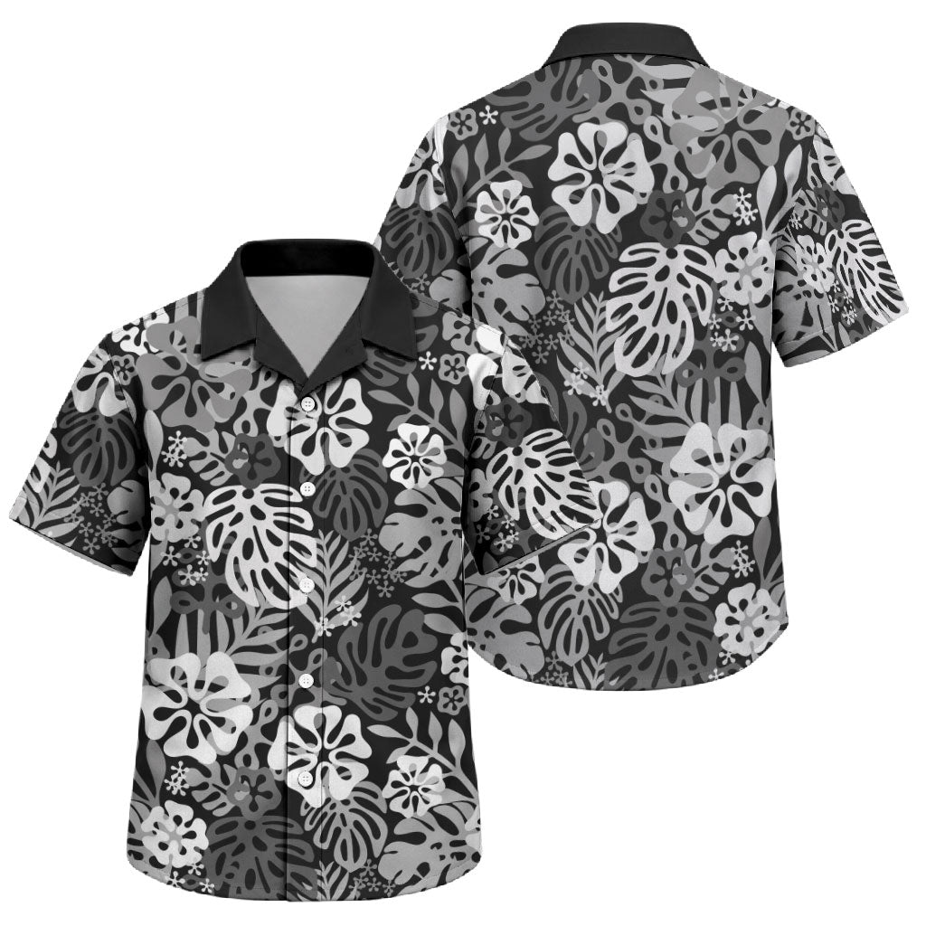 Black Aloha Hawaiian Family Matching Off Shoulder Short Dress and Hawaiian Shirt Monstera Hibiscus Tropical Pattern